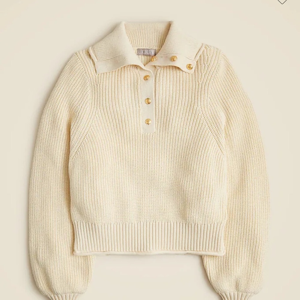 J Crew Cream Crew Neck Sweater with Ribbed Knit